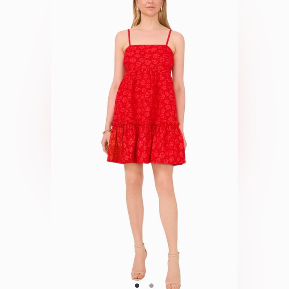 CeCe Red Ruffled Mini Sundress for Wedding Guests